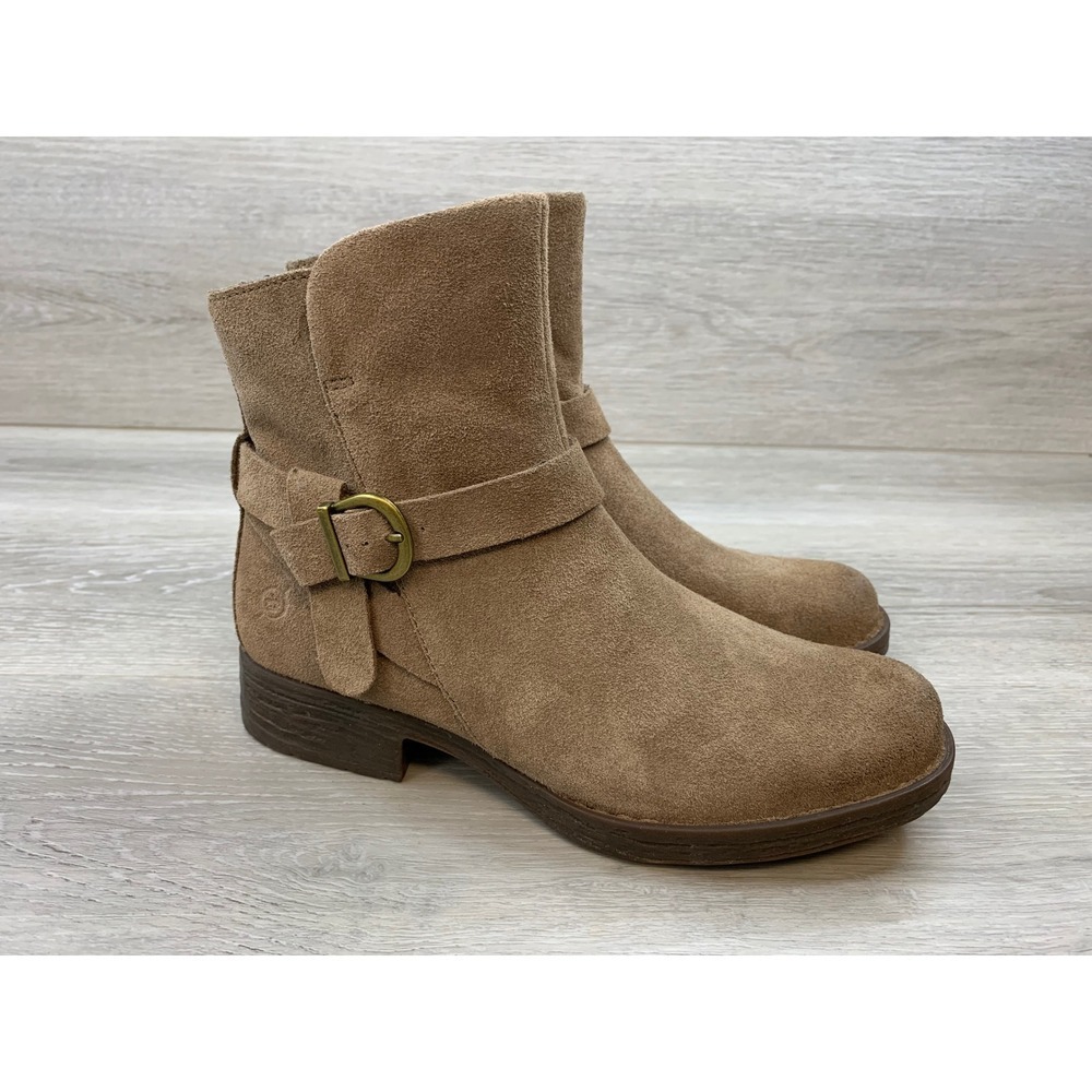 Born Women's Tan Suede Buckle Ankle Boots 7.5 Buckle Casual Comfort Shoes